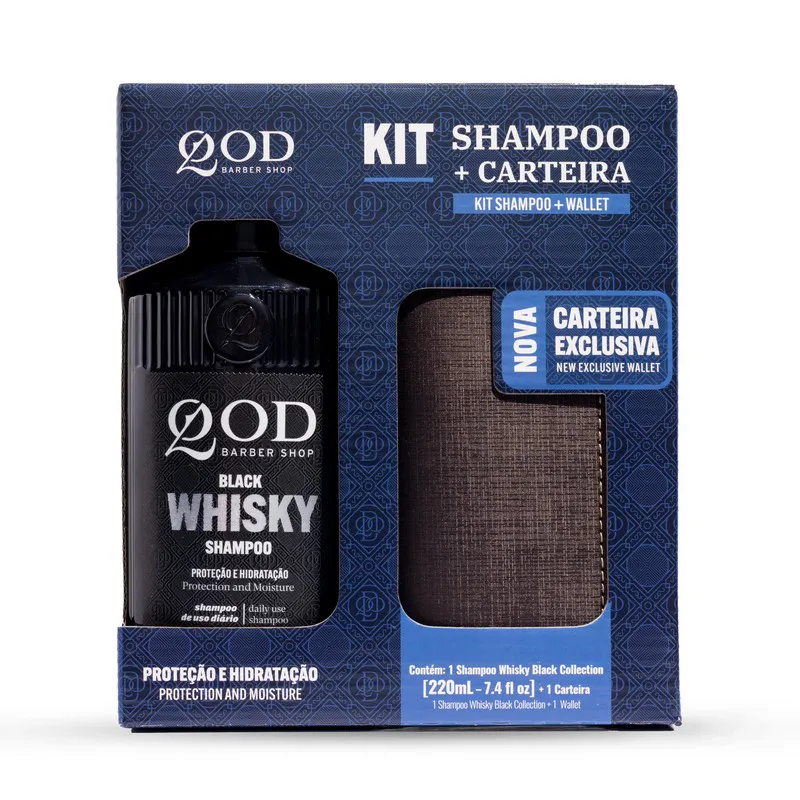 Kit Shampoo Whisky QOD Barber Shop com carteira exclusiva